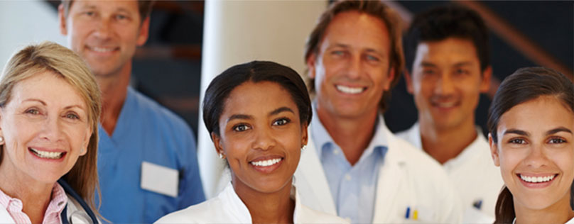 bonsecours_cws_banner_diversity A diverse group of skilled Bon Secours employees, each dressed for their varying job functions.