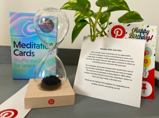 March mailer components: Meditation cards, stickers, note from the company, hourglass, bookmark