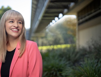 A woman smiling