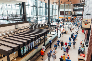 Interior shot of guests walking in Globe Life Field