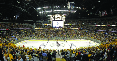 Interior shot of hockey arena at Bridgestone Arena