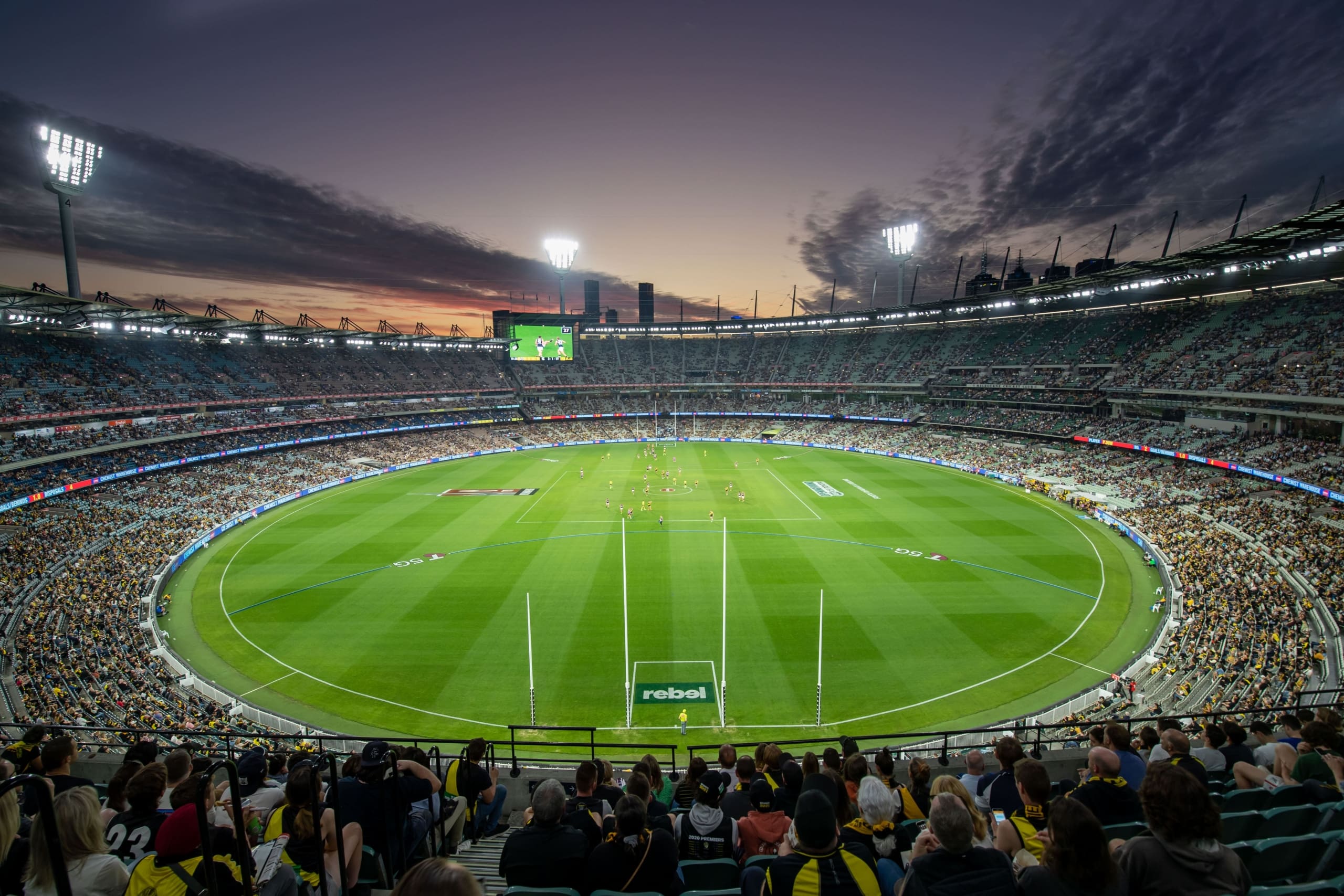 Field view of MCG sunset panoramic Exterior shot of Sports Hub Night View