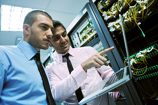 IT employees are discussing about networks in networking room