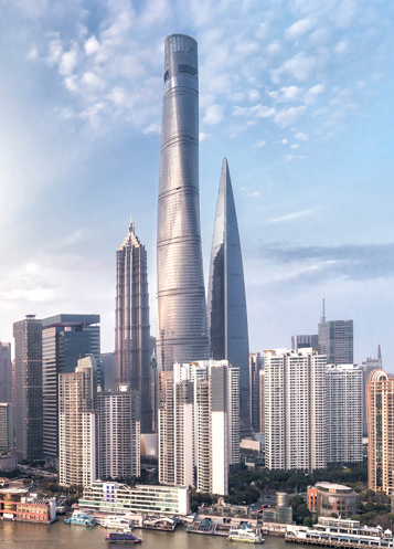 Skyline di una città moderna lungo il fiume
