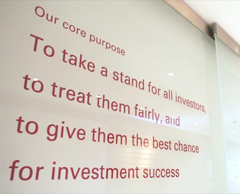 Vanguard's mission statement featured on lobby wall