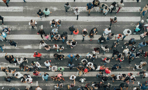 Overhead shot of people walking on the street